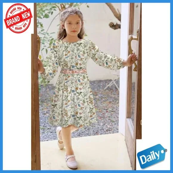 Girls Floral Smocked Waist Midi Dress with Pockets Soft Viscose
